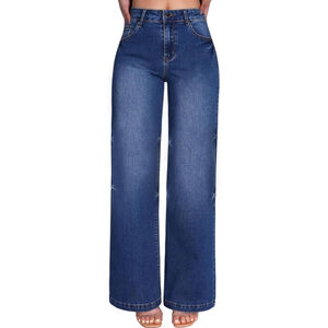 roswear Women's Wide Leg Jeans High Waisted Stretchy Denim Trouser Pants